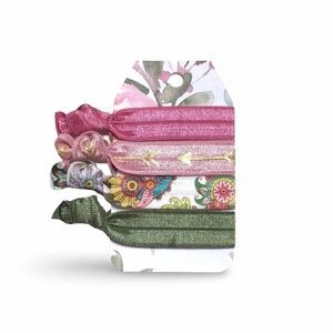 Bohemian Theme Hair Ties 4-Pack Pink & Green Floral Hair Tie Set